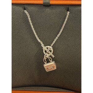 Hermès Sterling Silver Kelly Bag Charm Necklace Toggle Clasp Chain Made In Italy